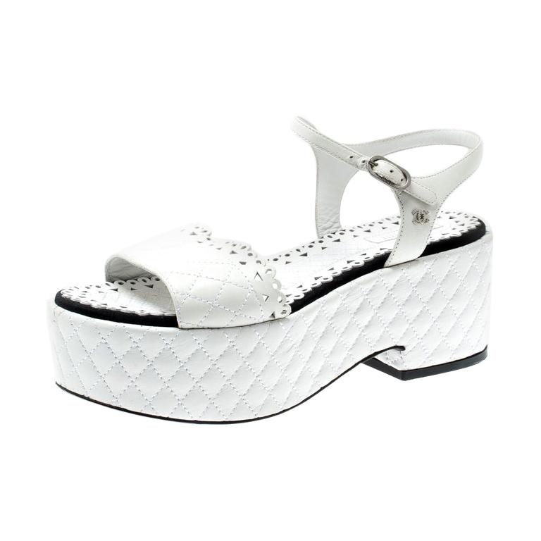 Chanel White Quilted Leather CC Ankle Strap Platform Sandals Size 39 For  Sale at 1stDibs  chanel white platform sandals, white chanel platform  sandals, chanel quilted platform sandals