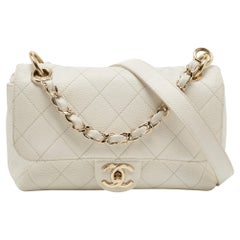Chanel White Quilted Leather Chain Handle Flap Bag