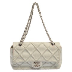 Chanel White Quilted Leather East West Single Flap Bag
