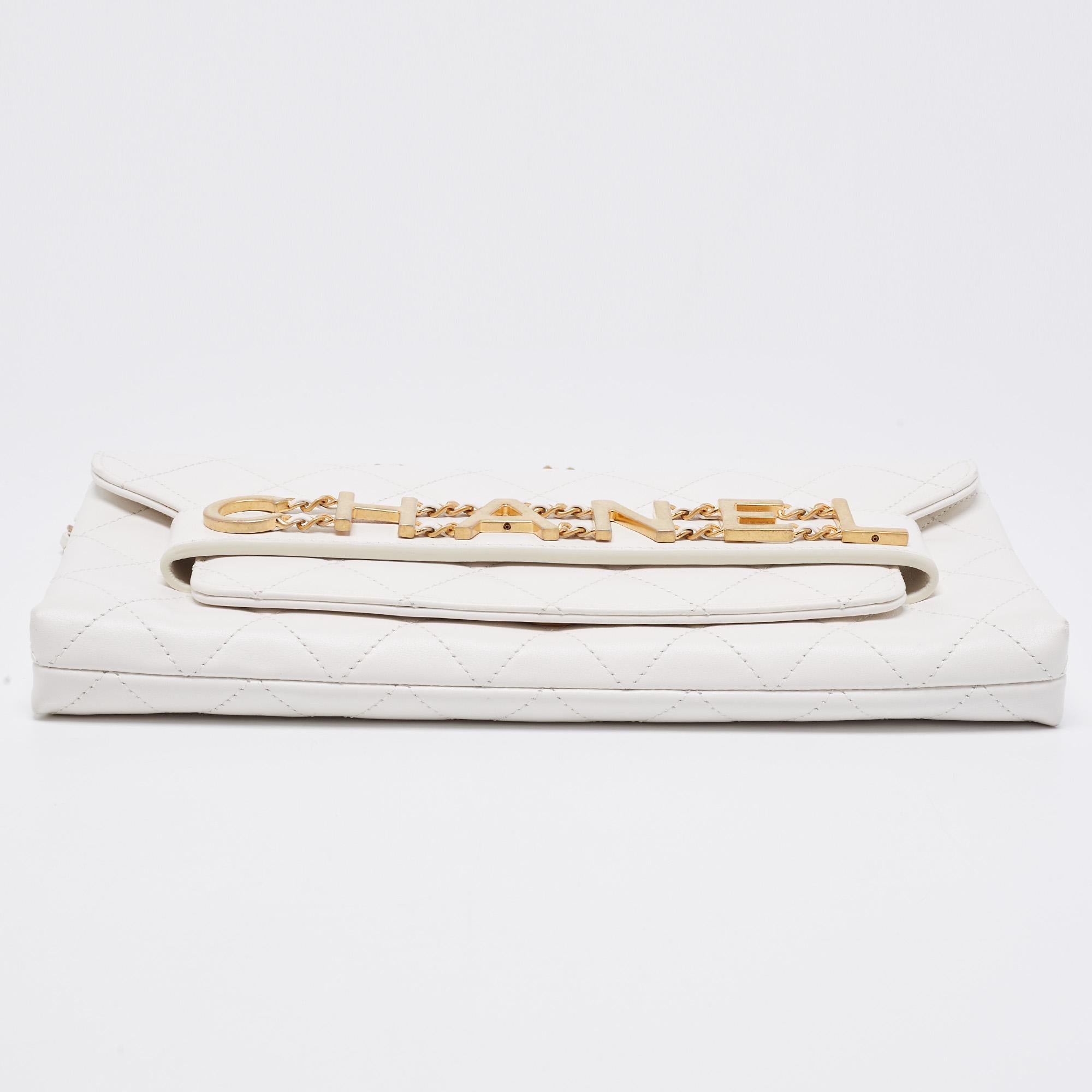 chanel white clutch with chain