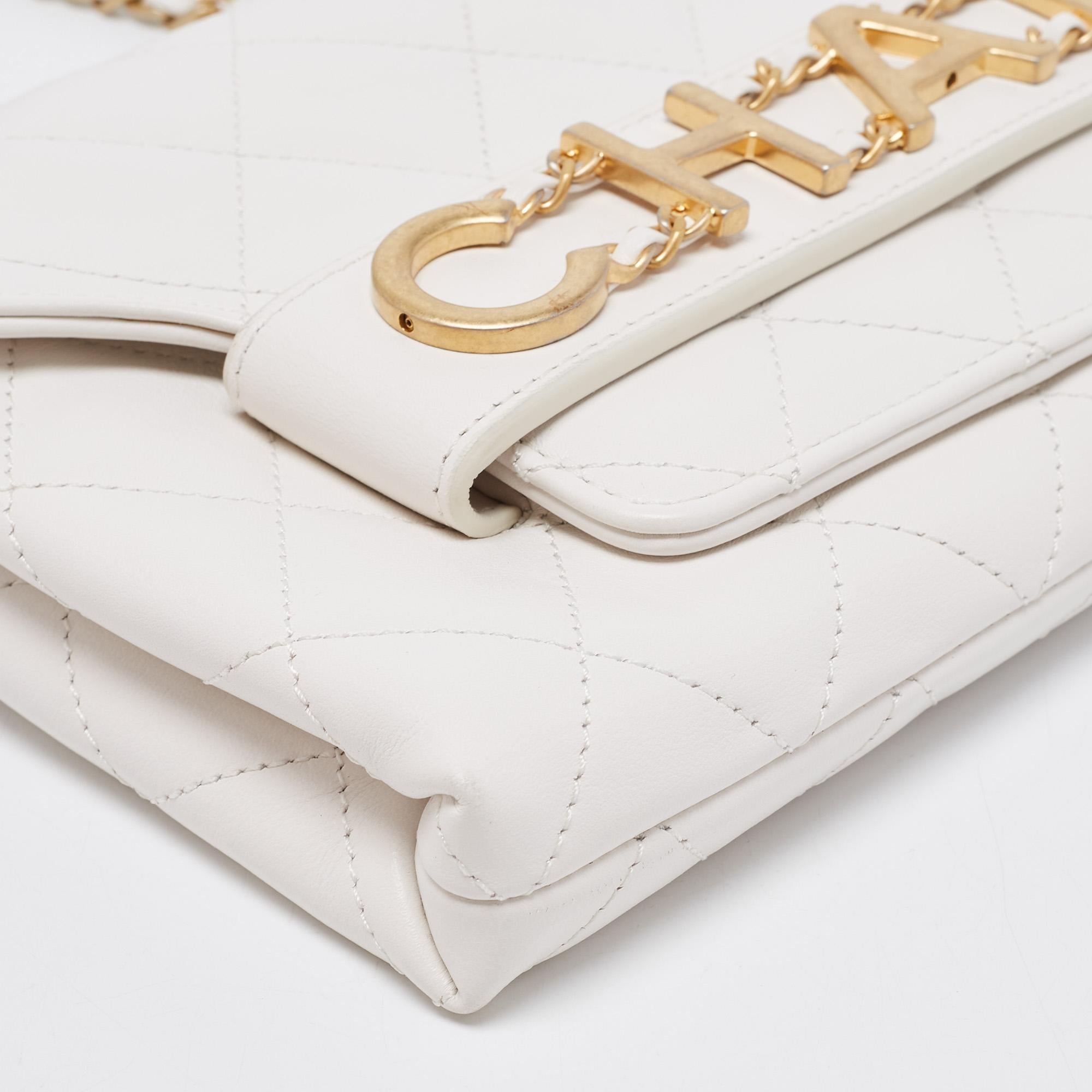 Women's Chanel White Quilted Leather Enchained Chain Clutch