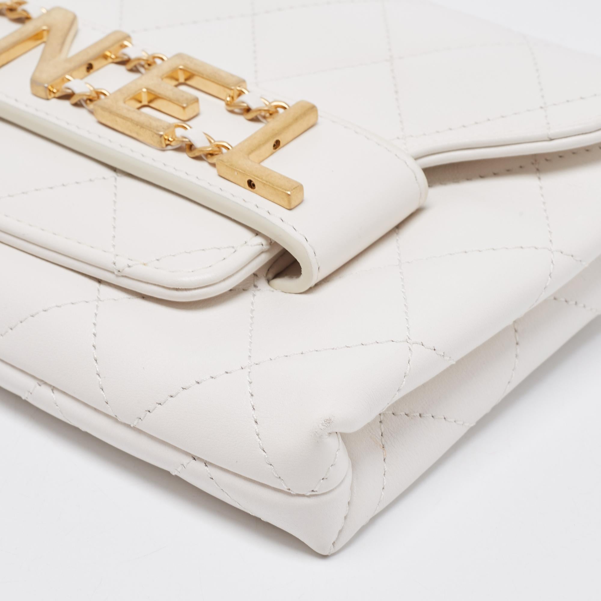 Chanel White Quilted Leather Enchained Chain Clutch 1