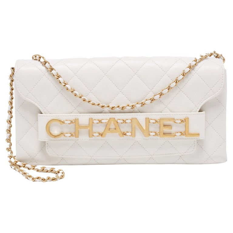 Chanel White Quilted Leather Enchained Chain Clutch at 1stDibs