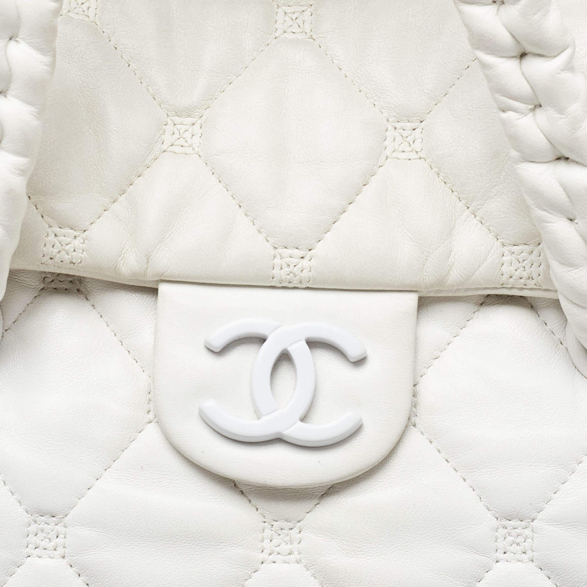 Chanel White Quilted Leather Hidden Chain Flap Bag For Sale 8