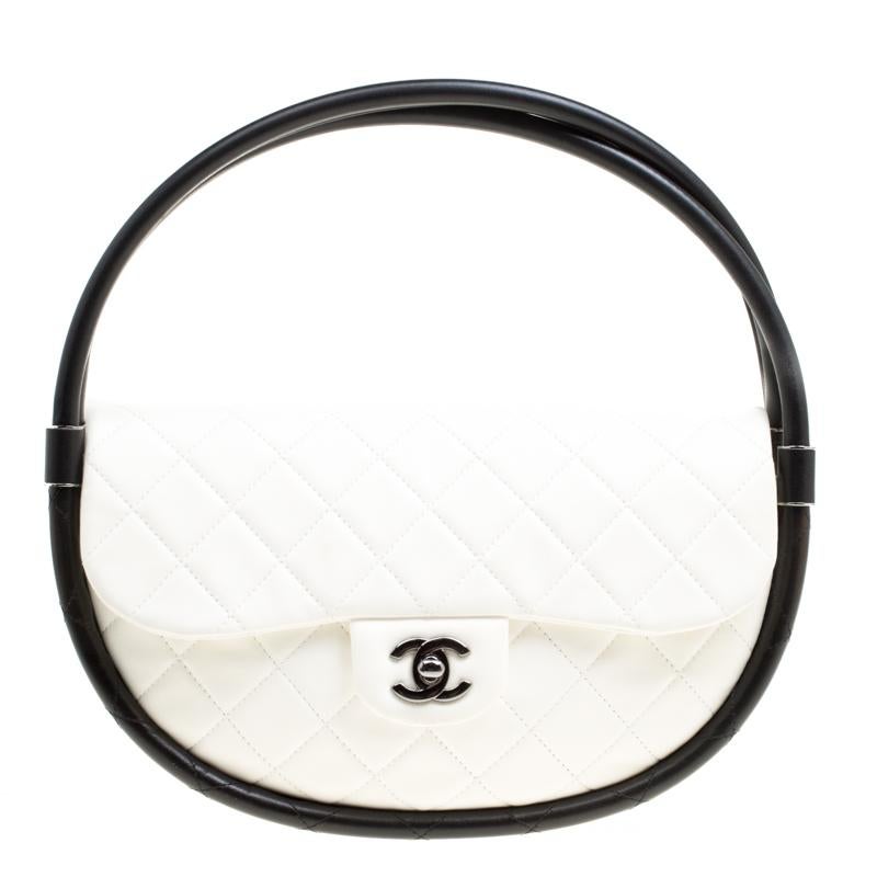 Chanel White Quilted Leather Hula Hoop Bag