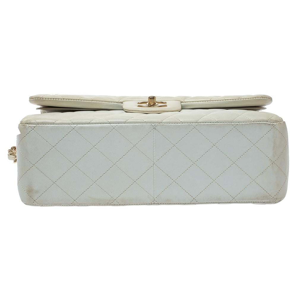 Women's Chanel White Quilted Leather Jumbo Classic Double Flap Bag