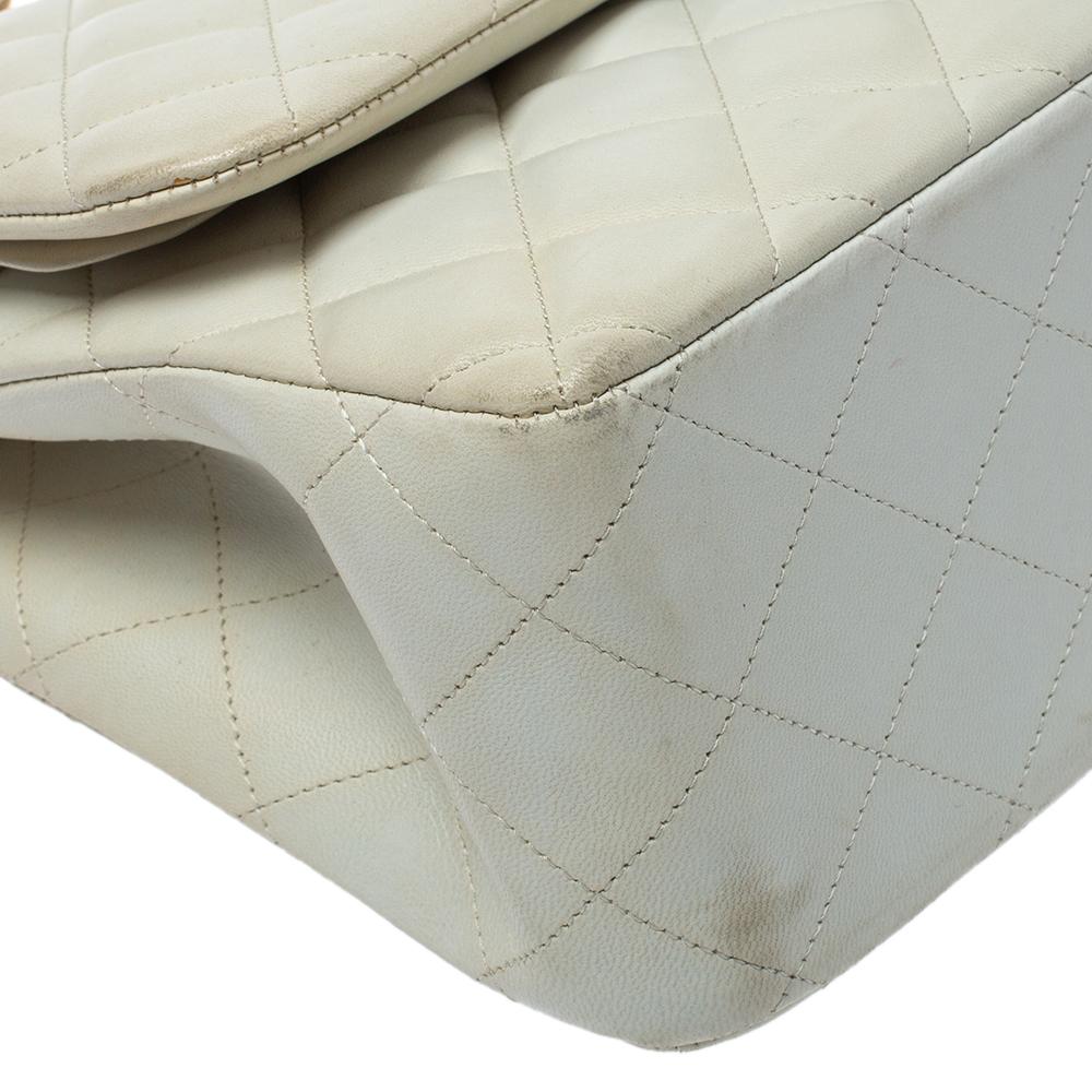 Chanel White Quilted Leather Jumbo Classic Double Flap Bag 3