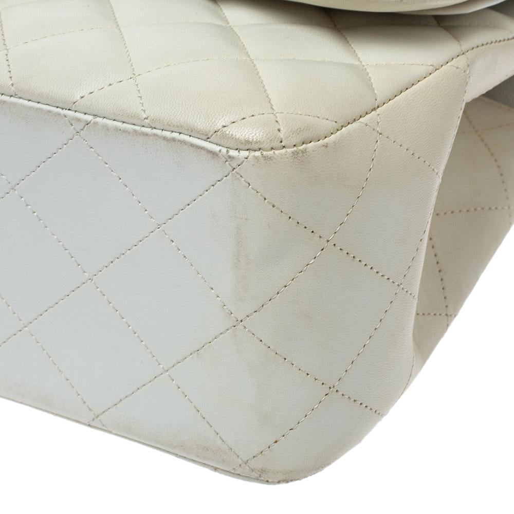 Chanel White Quilted Leather Jumbo Classic Double Flap Bag 4