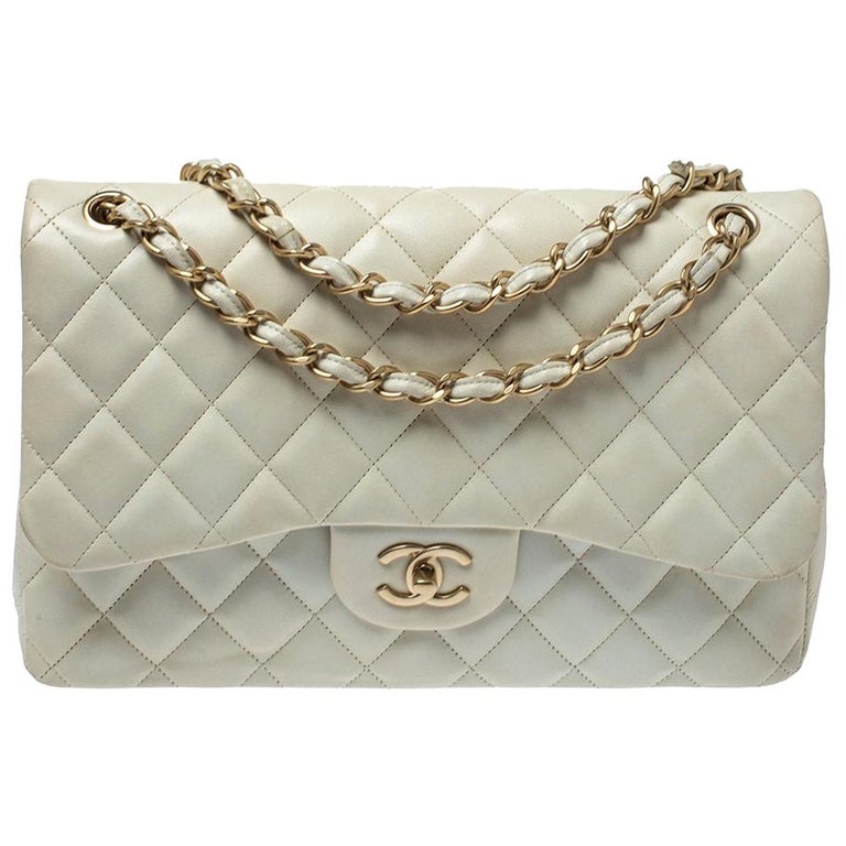 Chanel White Quilted Leather Jumbo Classic Double Flap Bag at 1stDibs