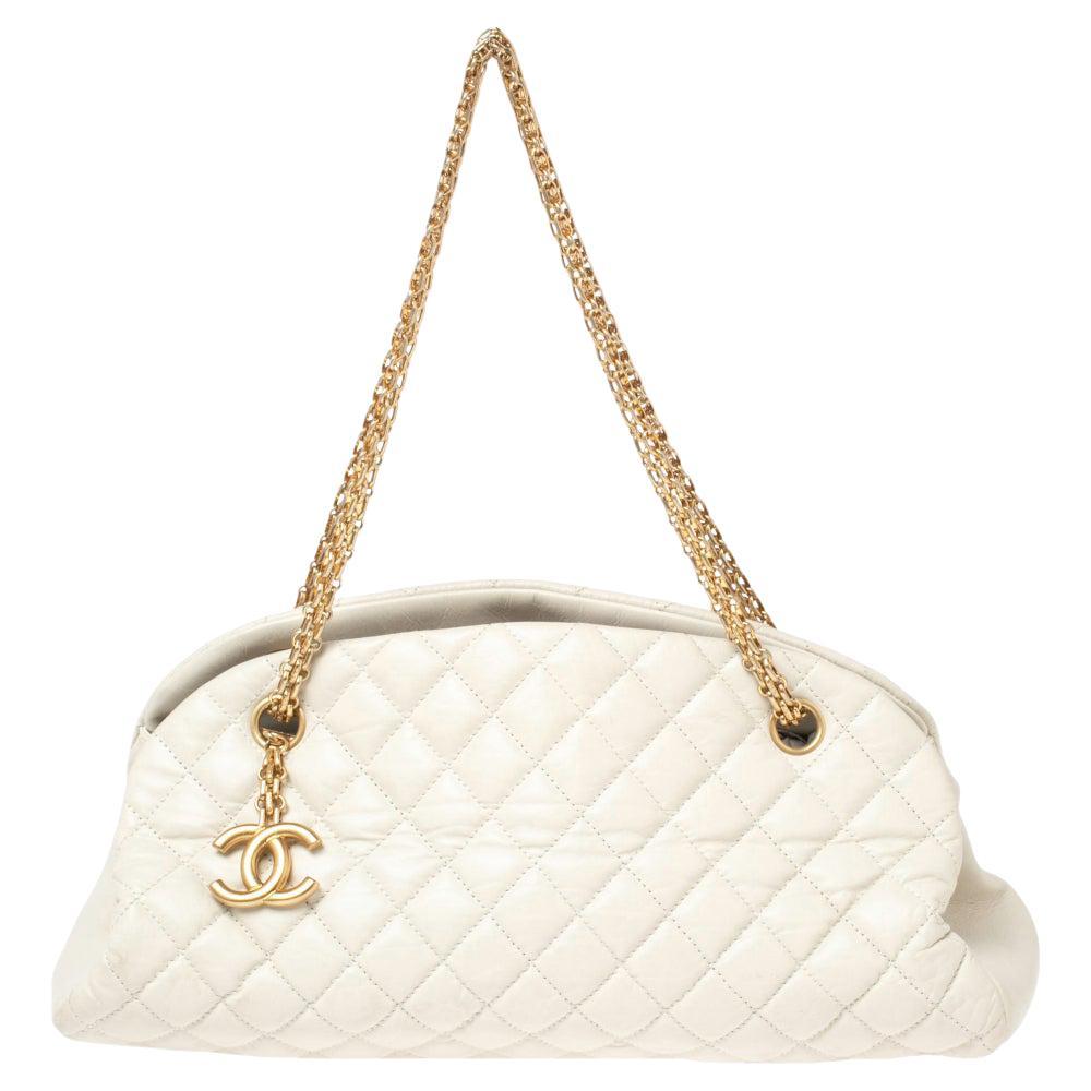 Chanel White Quilted Leather Just Mademoiselle Bowling Bag
