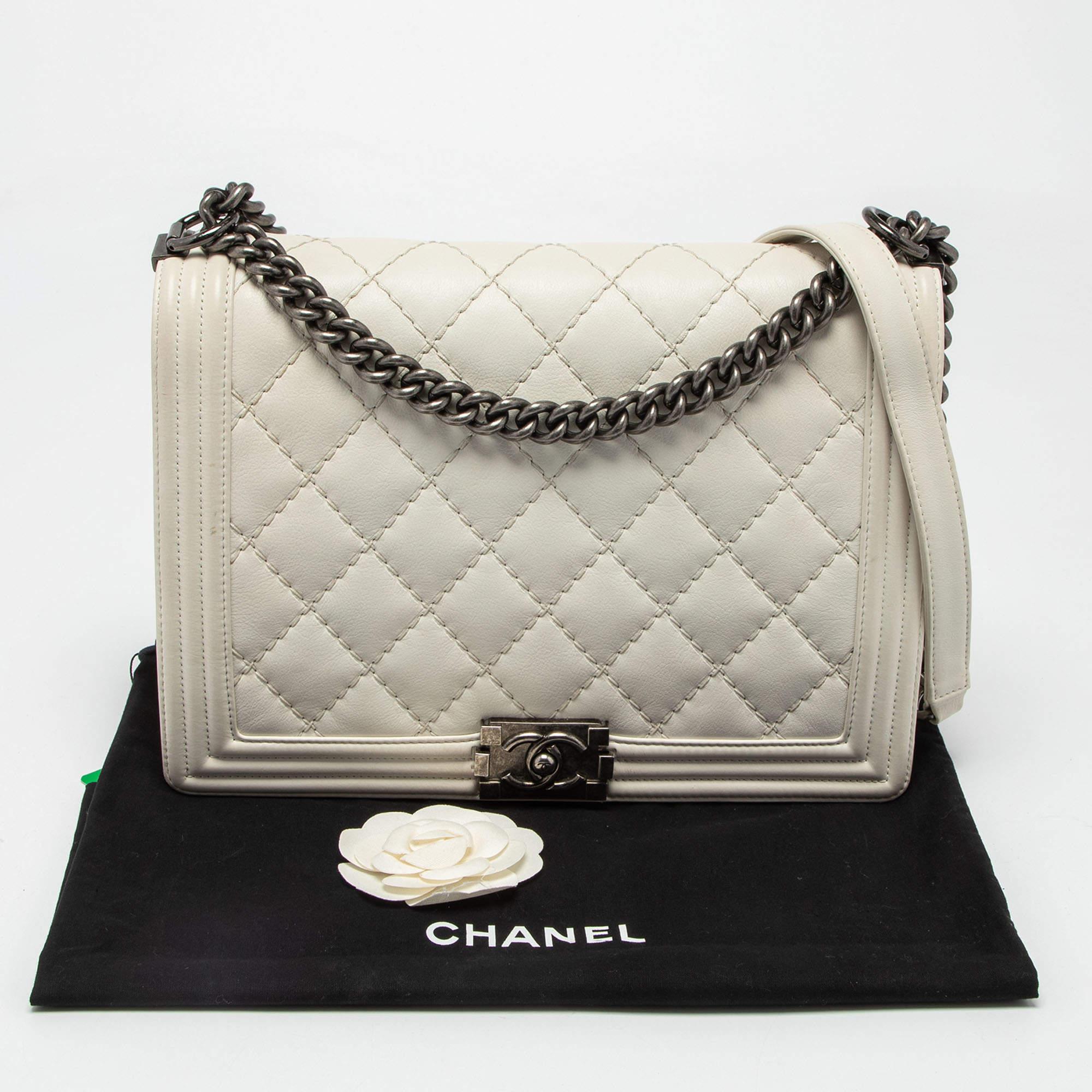 Chanel White Quilted Leather Large Wild Stitch Boy Bag 12