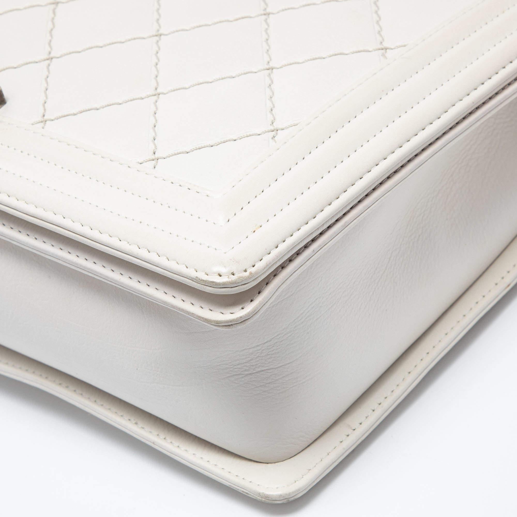 Chanel White Quilted Leather Large Wild Stitch Boy Bag 1