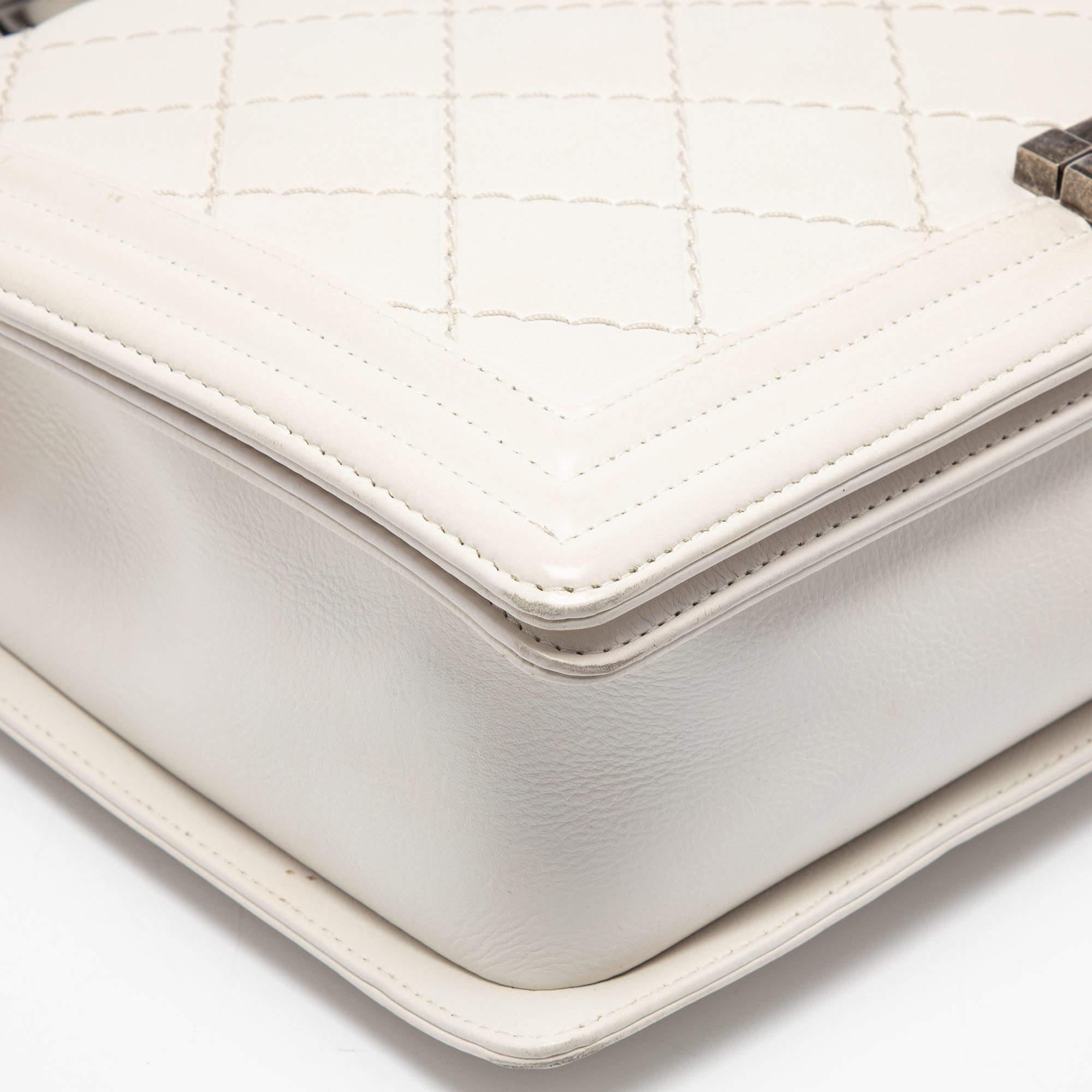 Chanel White Quilted Leather Large Wild Stitch Boy Bag 2
