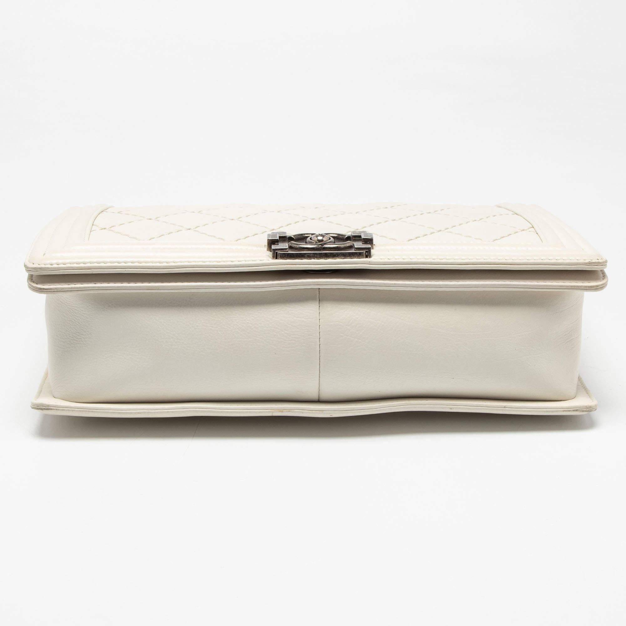 Chanel White Quilted Leather Large Wild Stitch Boy Bag 4