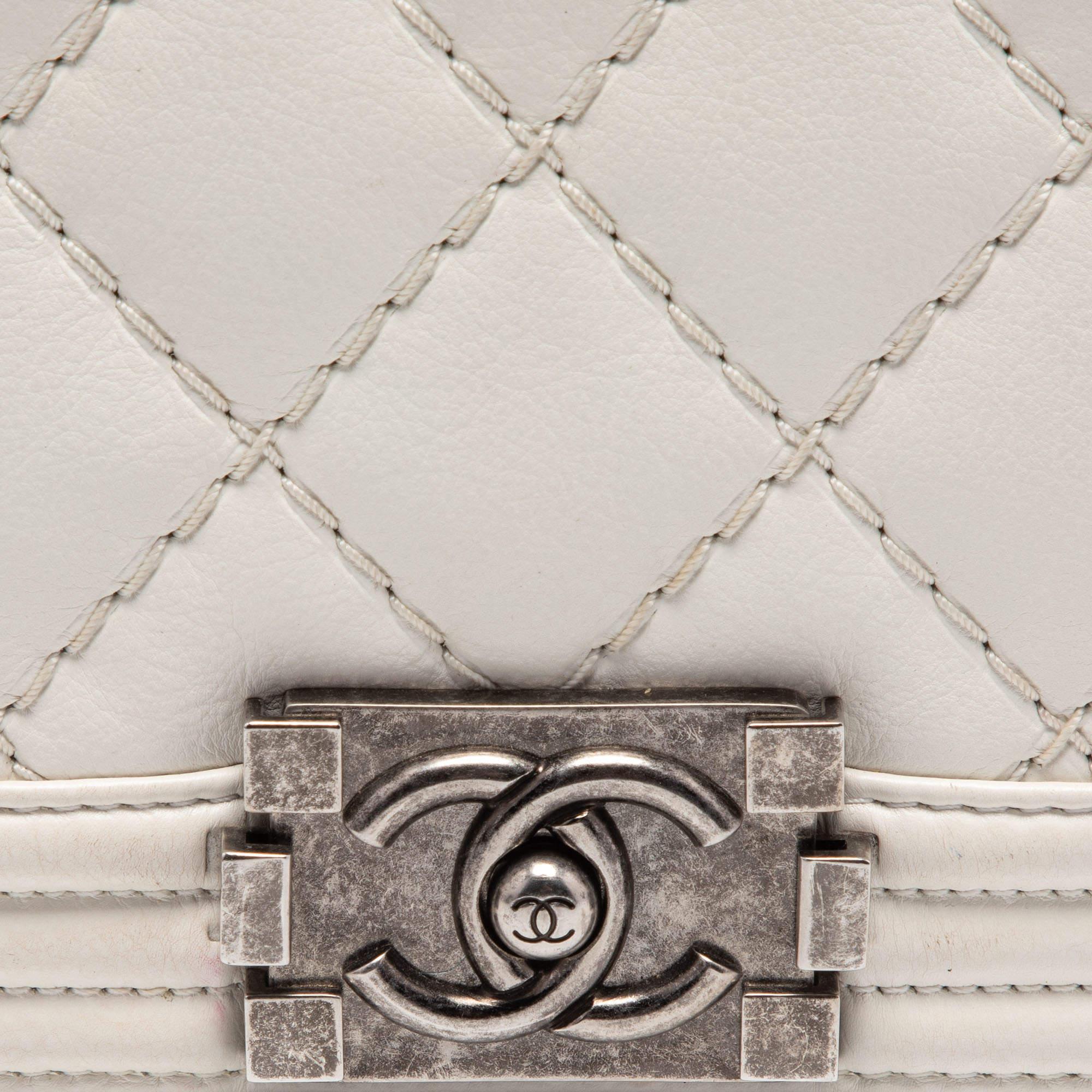 Chanel White Quilted Leather Large Wild Stitch Boy Bag 5