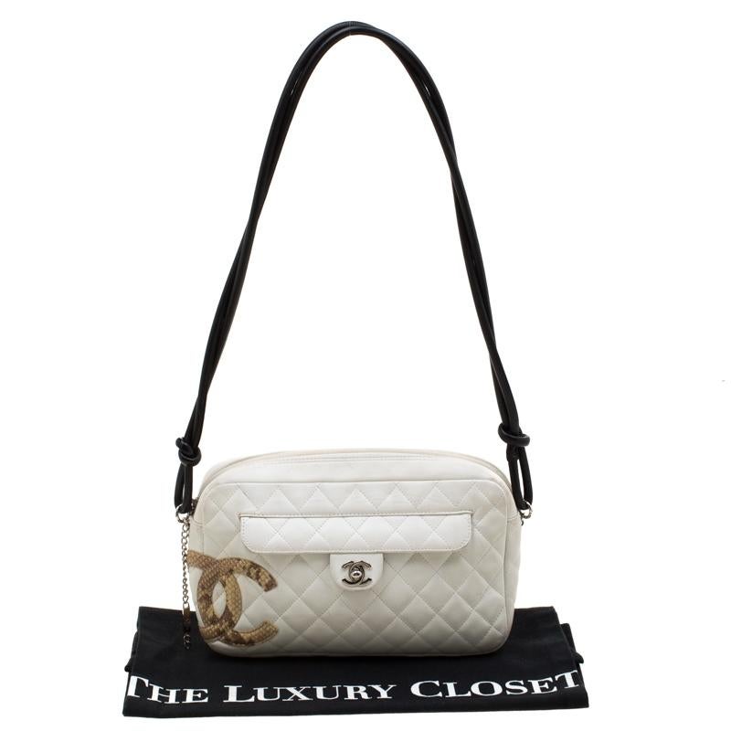 Chanel White Quilted Leather Ligne Cambon Camera Shoulder Bag 8