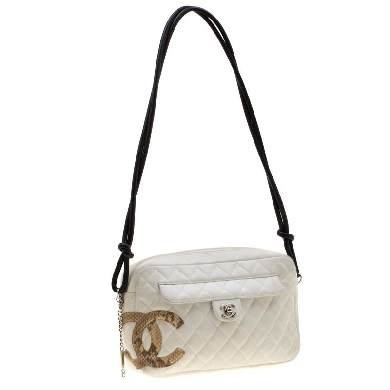 Women's Chanel White Quilted Leather Ligne Cambon Camera Shoulder Bag