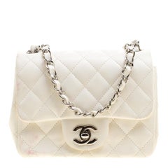 Chanel White Stepped Leather Mini Classic Single Flap Bag