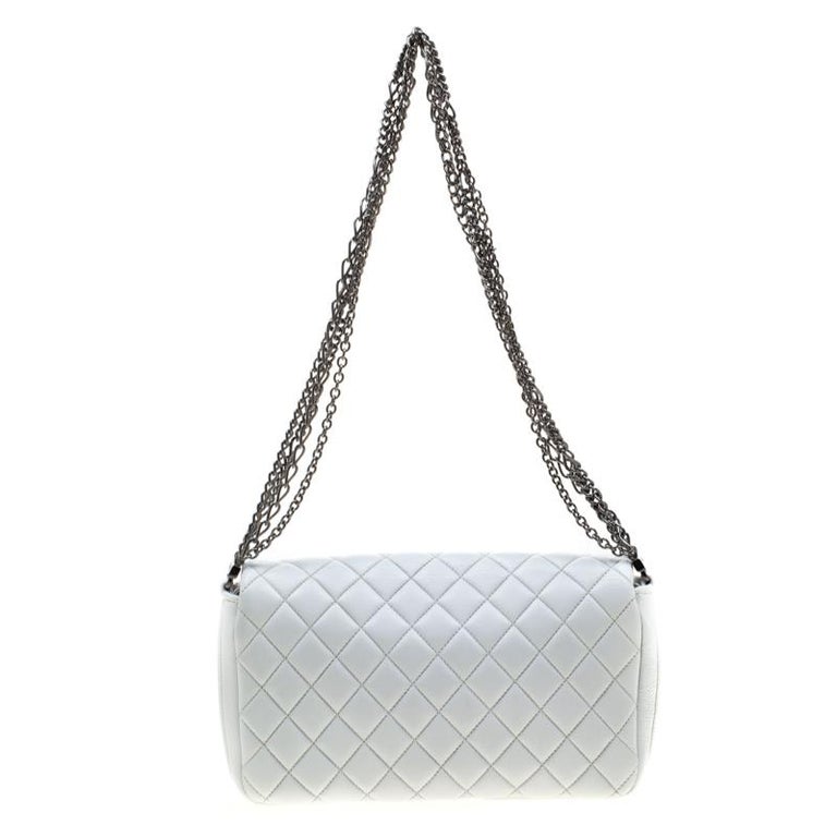 Chanel White Quilted Leather Multi Chain Flap Bag For Sale at 1stDibs
