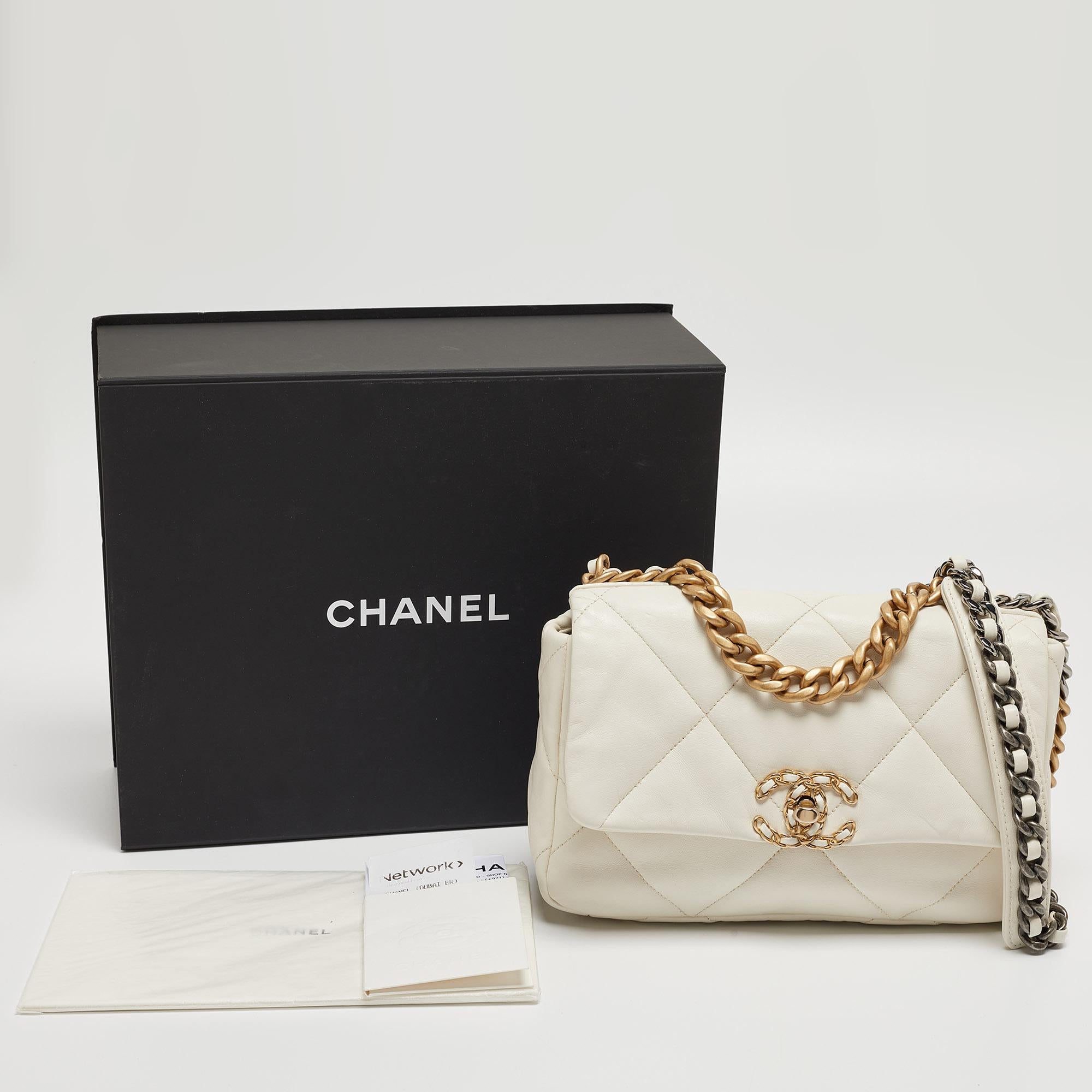 Chanel White Quilted Leather Small 19 Flap Bag 2