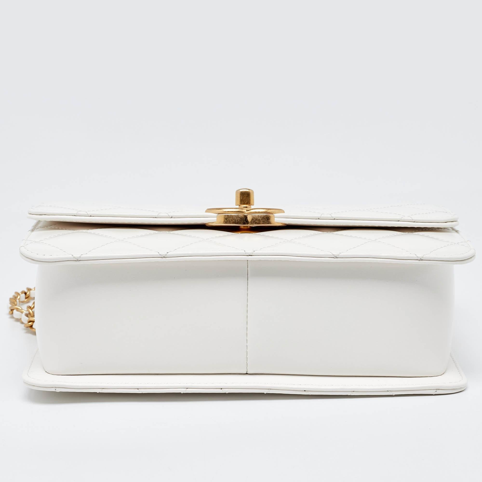 Chanel White Quilted Leather Small Flap Shoulder Bag 2