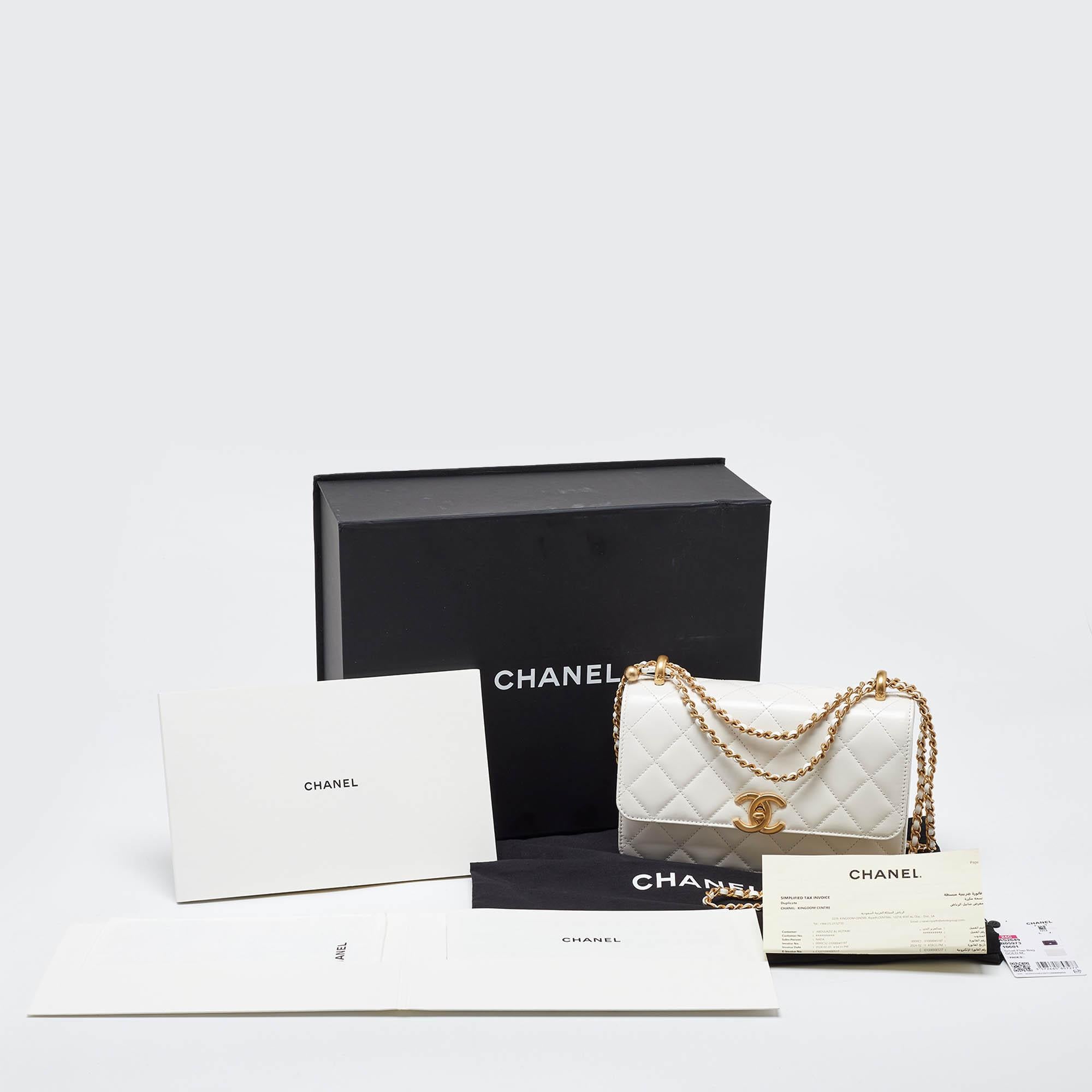 Chanel White Quilted Leather Small Flap Shoulder Bag 5