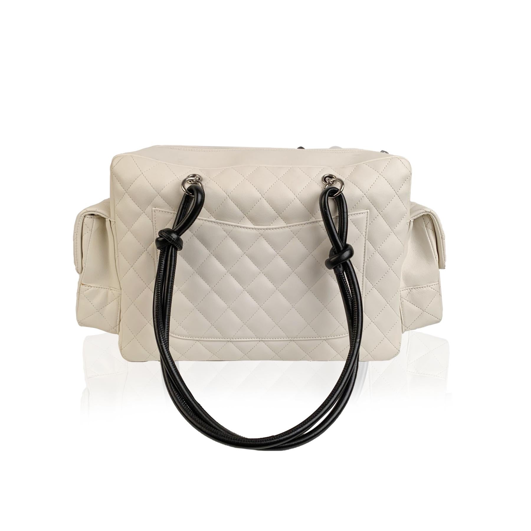 Women's Chanel White Quilted Leather Snake CC Cambon Ligne Reporter Bag