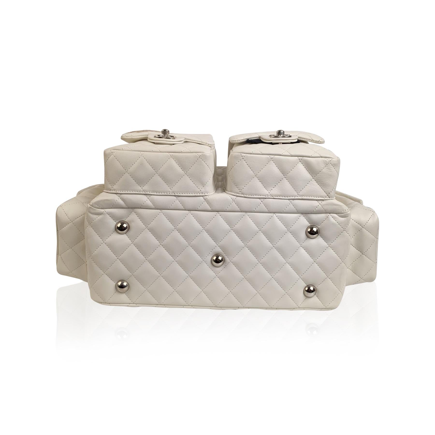 Chanel White Quilted Leather Snake CC Cambon Ligne Reporter Bag 1
