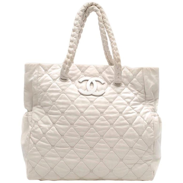 Chanel White Quilted Leather Tote Bag 37cm at 1stDibs