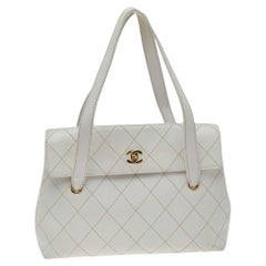 Chanel White Quilted Leather Wild Stitch Flap Shoulder Bag