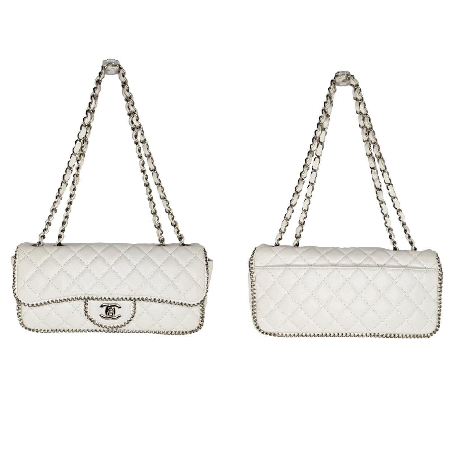 Chanel White Quilted Madison East-West Chain Flap In Good Condition In Scottsdale, AZ