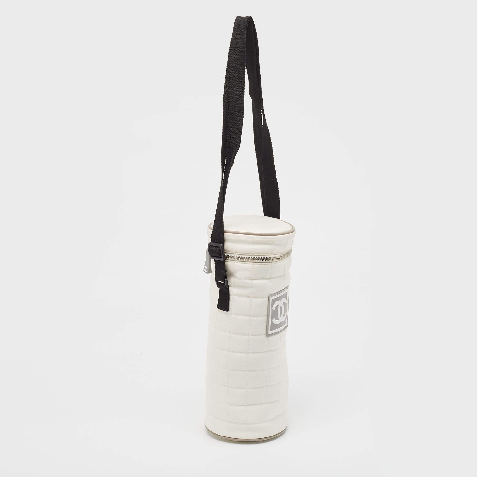 Chanel White Quilted Nylon Sport Line Bottle Holder For Sale 1