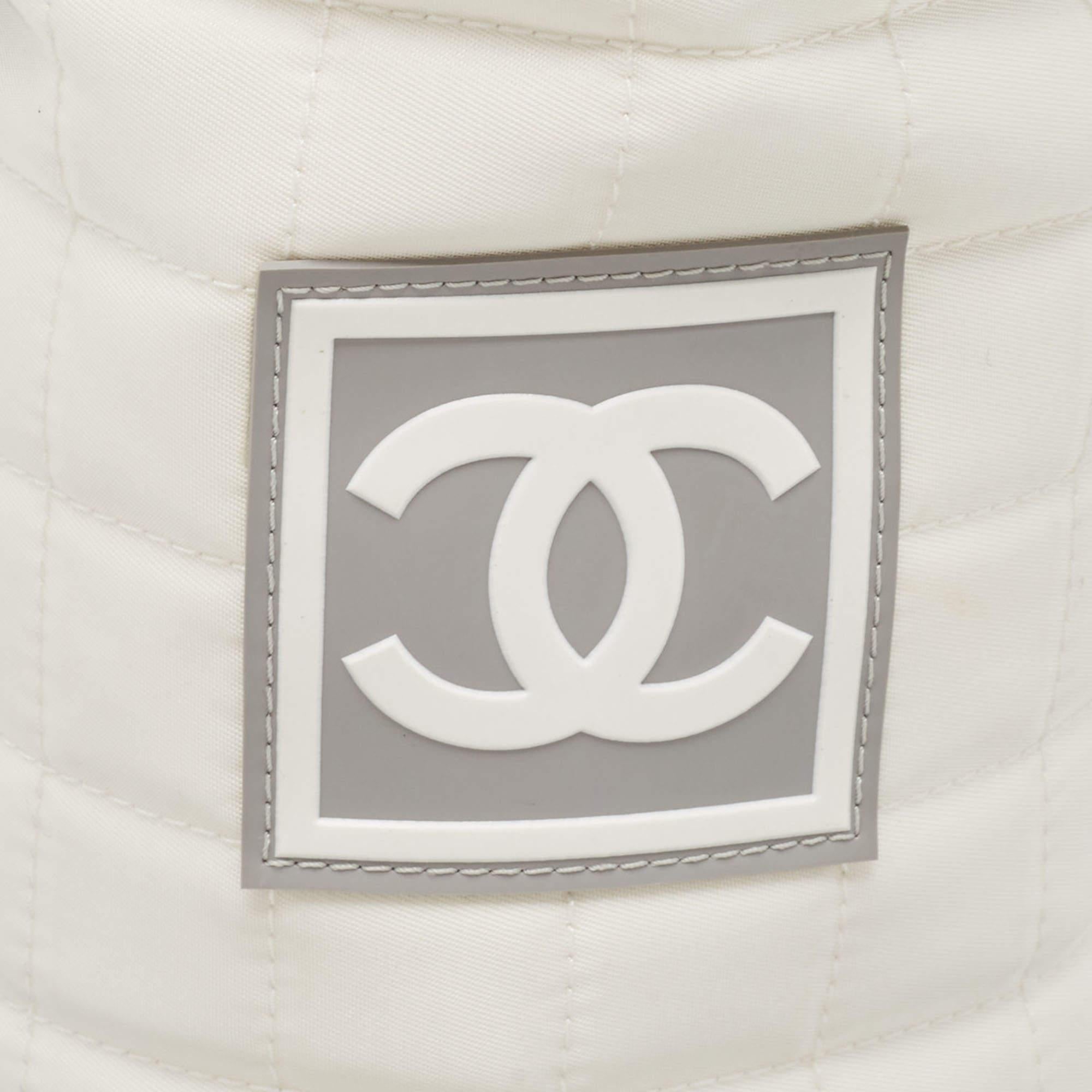 Chanel White Quilted Nylon Sport Line Bottle Holder For Sale 2