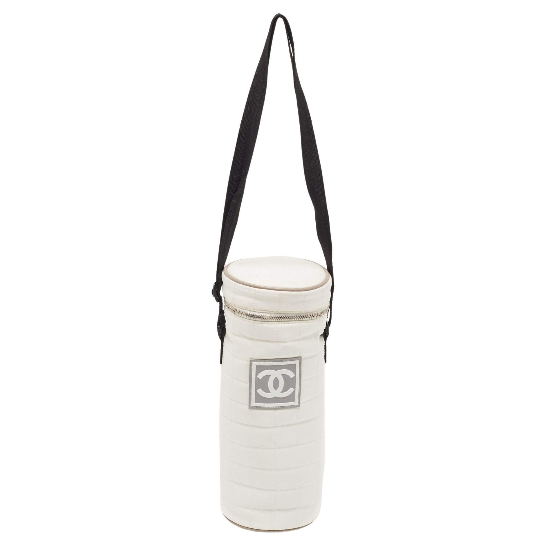 Chanel White Quilted Nylon Sport Line Bottle Holder For Sale