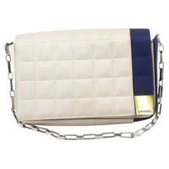Vintage Chanel White Quilted Satin Chocolate Bar Small Shoulder Bag