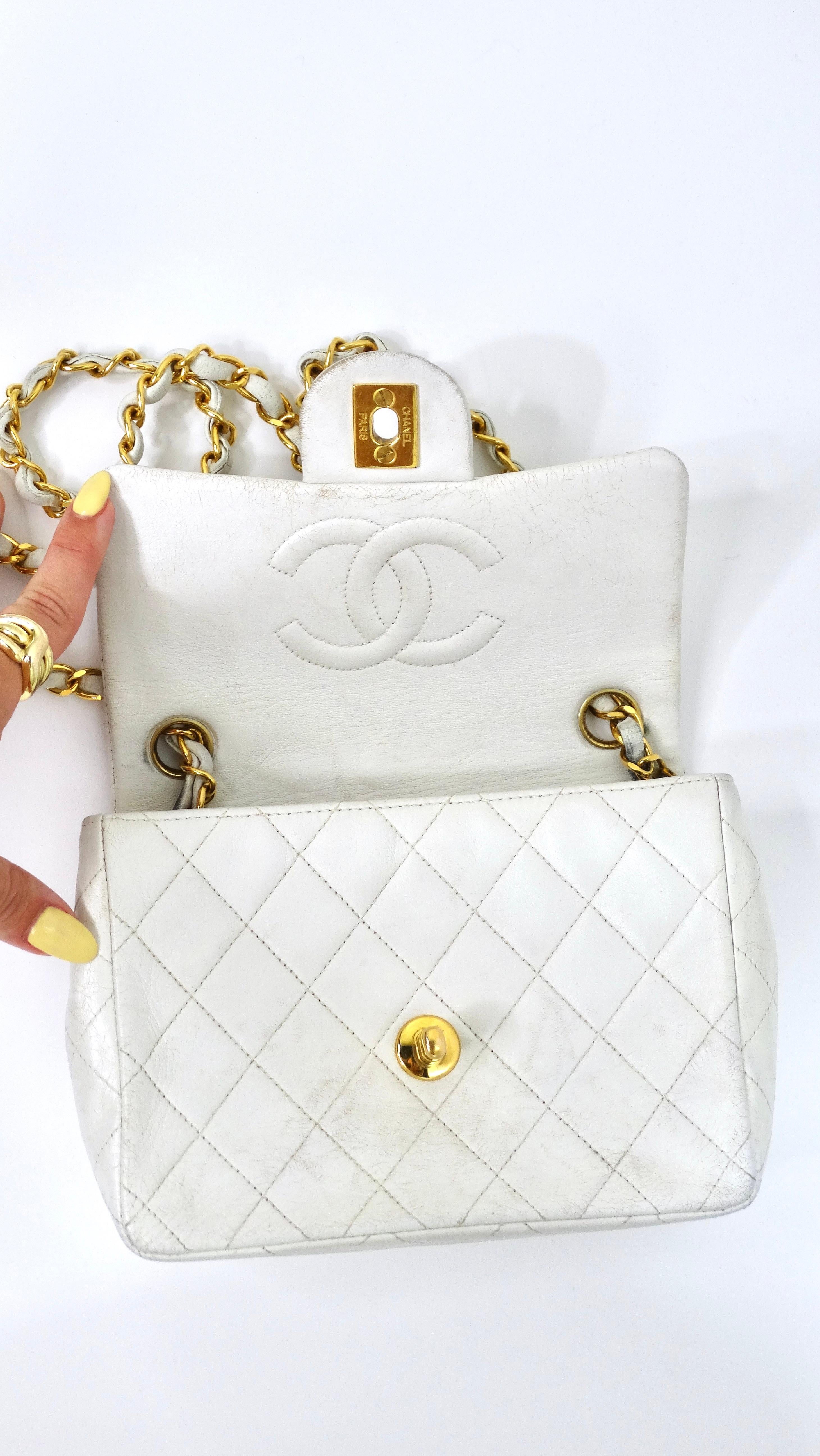 Chanel White Quilted Square Mini Flap Bag 2