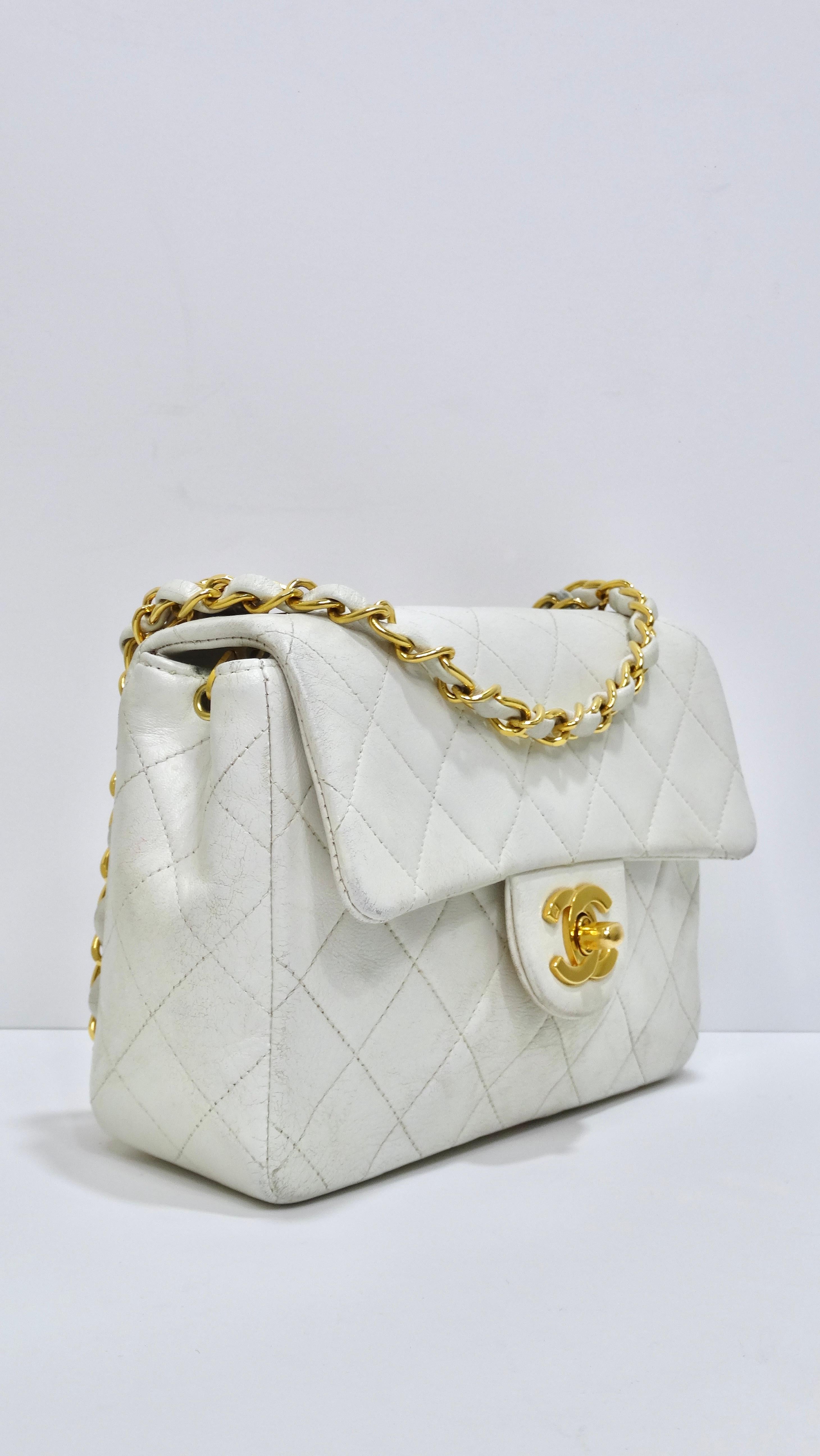 Gray Chanel White Quilted Square Mini Flap Bag