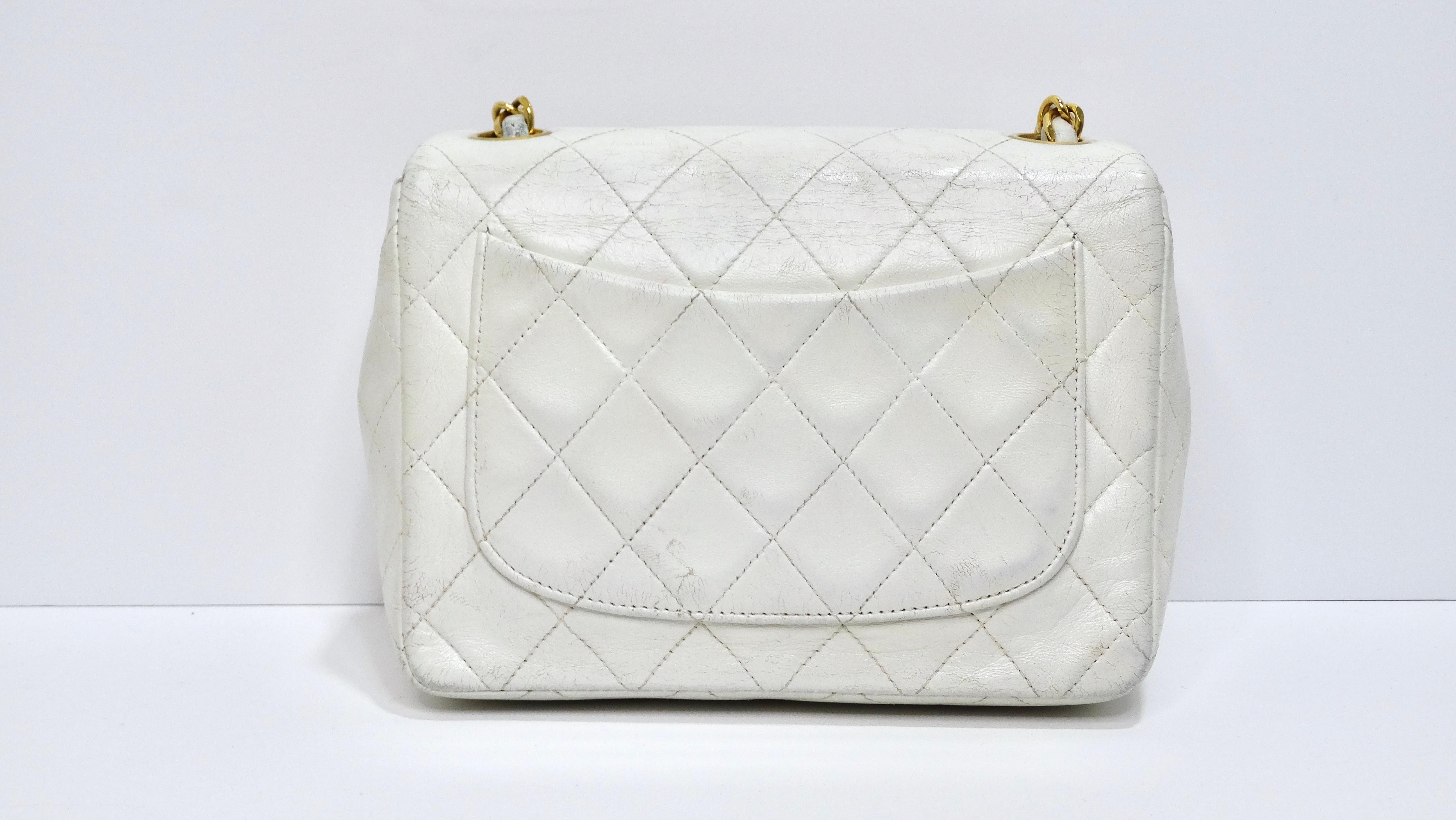 Women's or Men's Chanel White Quilted Square Mini Flap Bag