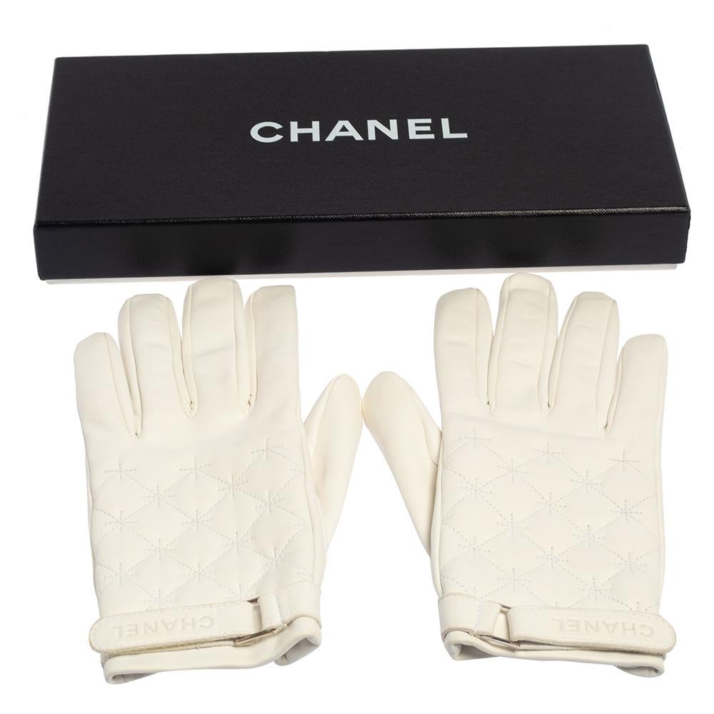 Chanel White Quilted Strap Gloves 2