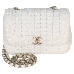 Chanel White Quilted Tweed Small Flap Bag