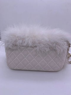 CHANEL White Rabbit Fur Flap Bag Mini Chain Shoulder Italy