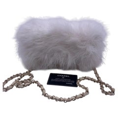 CHANEL White Rabbit Fur Flap Bag Mini Chain Shoulder Italy