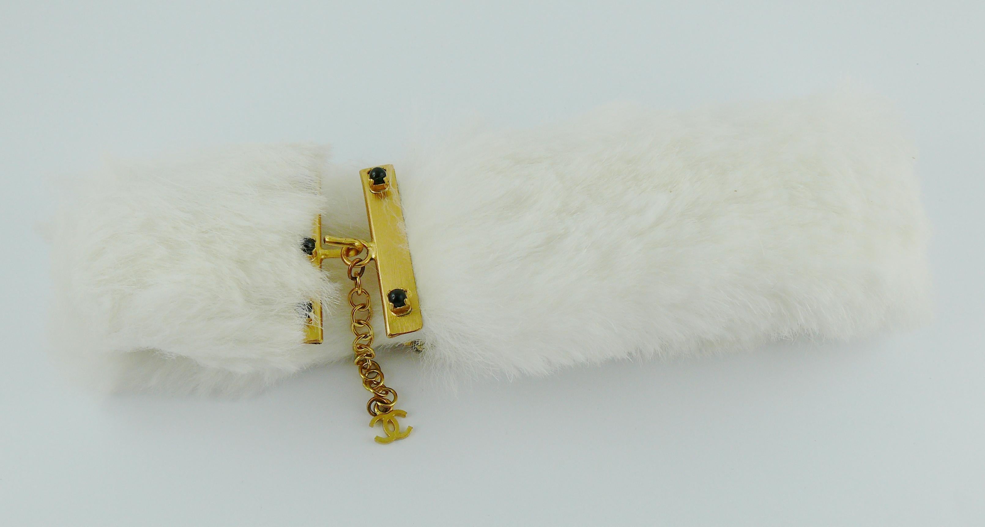 Chanel White Rabbit Fur Jewelled CC Choker Necklace 7