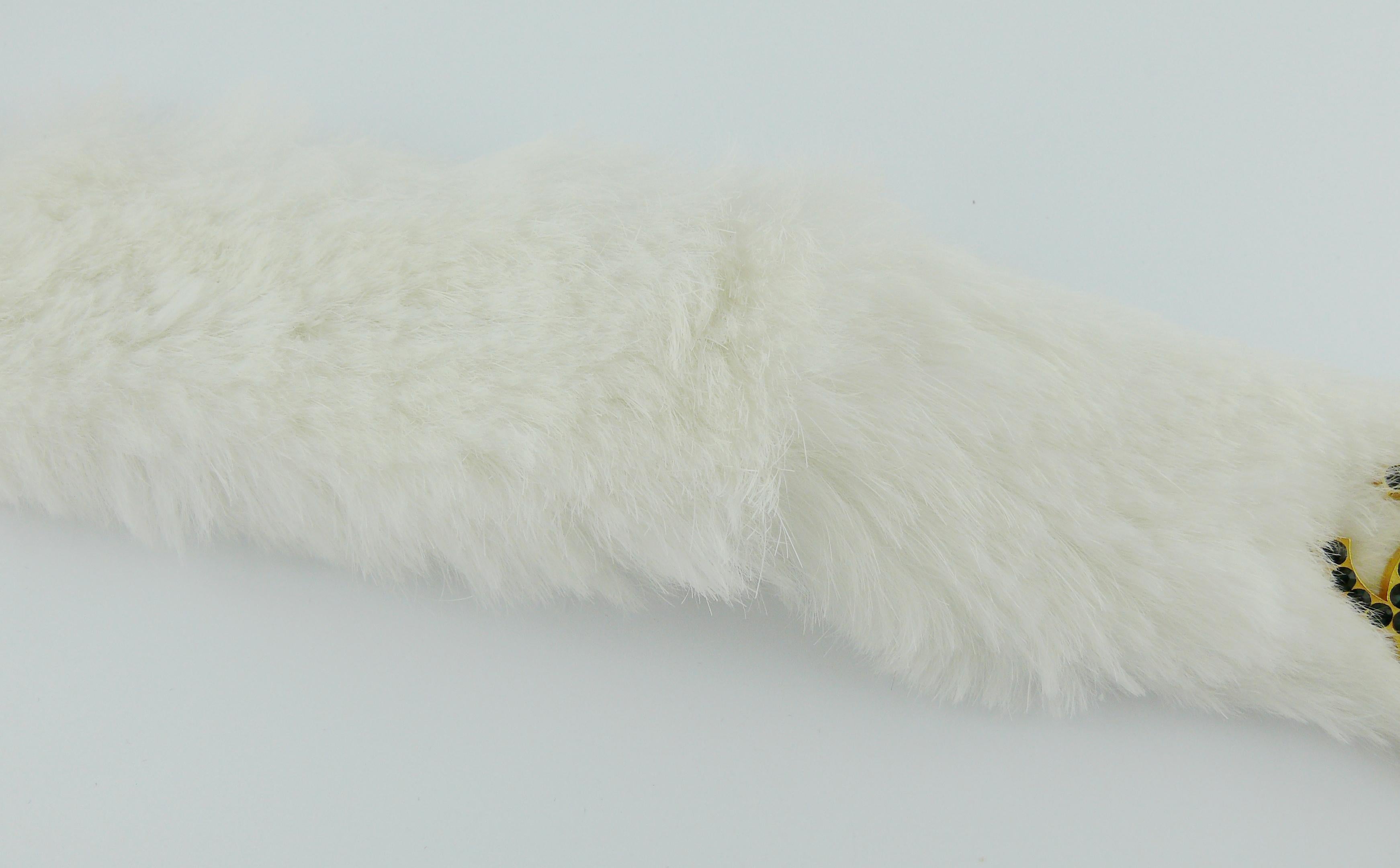 Chanel White Rabbit Fur Jewelled CC Choker Necklace In Excellent Condition In Nice, FR