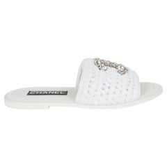 CHANEL raffia blanc 23S CRYSTAL CC SLIDE Sandales Chaussures 38.5 G40083