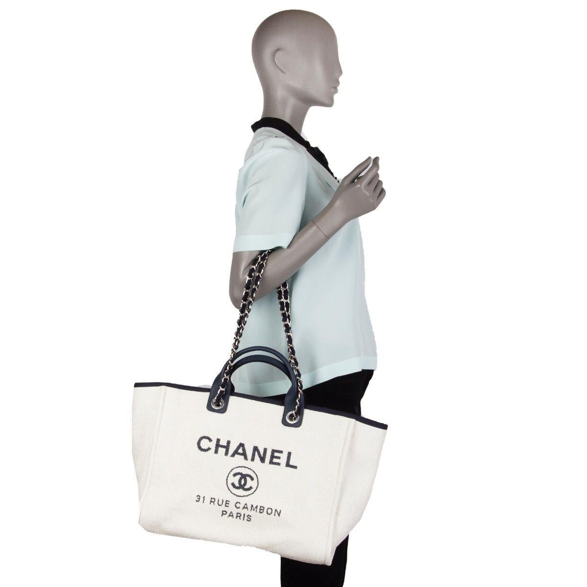 CHANEL white raffia & navy leather DEAUVILLE LARGE Shopper Shoulder Bag 1