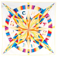 Chanel White/Rainbow Compass Print Square Silk Scarf