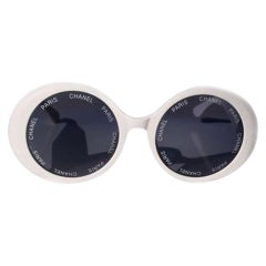 Chanel White Rare 1993 Spring Summer Runway Vintage Sunglasses