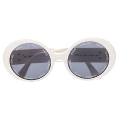Chanel White Rare 1993 Spring Summer Runway Retro Sunglasses