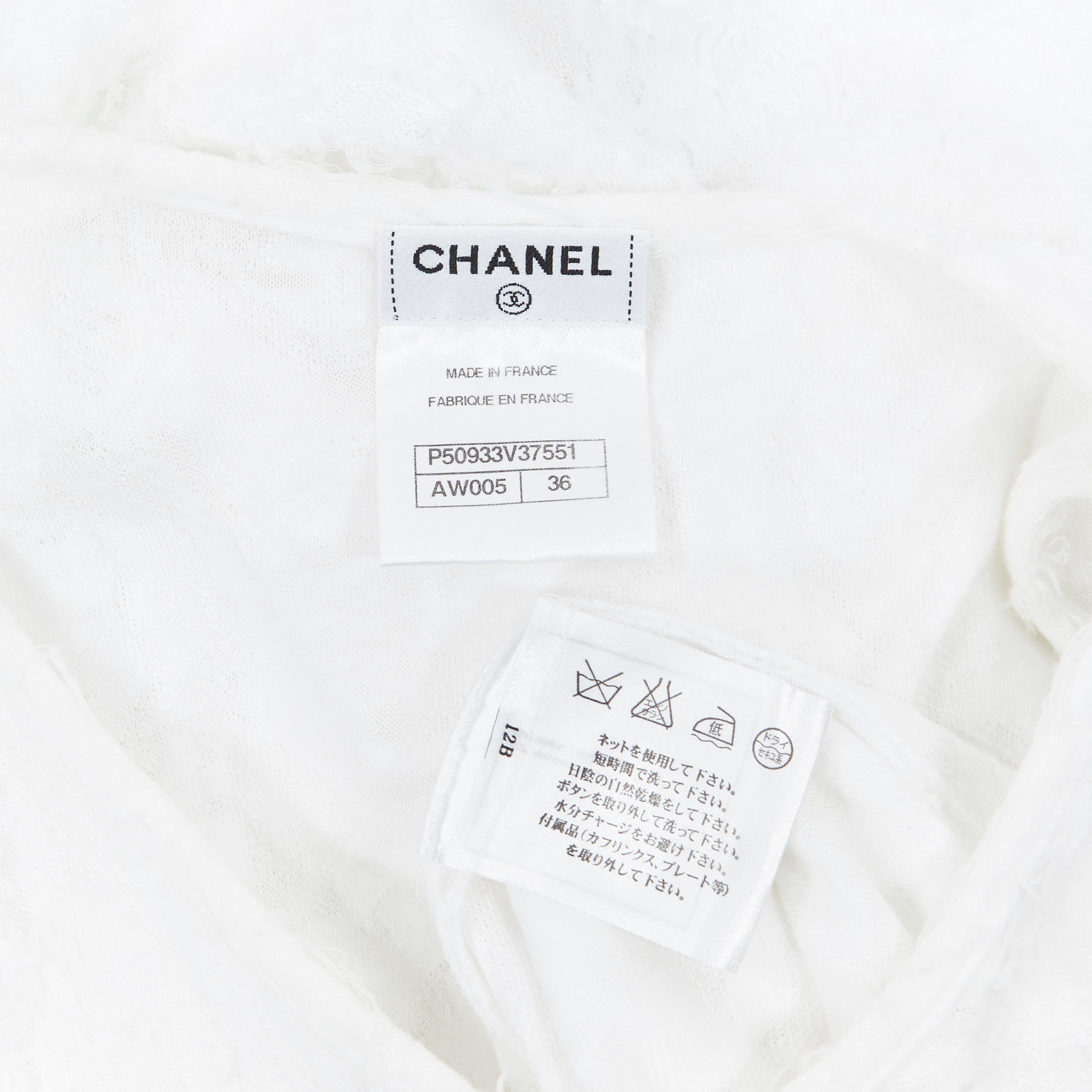 CHANEL white raw frayed cotton trio camellia floral brooch tank top FR36 S 1